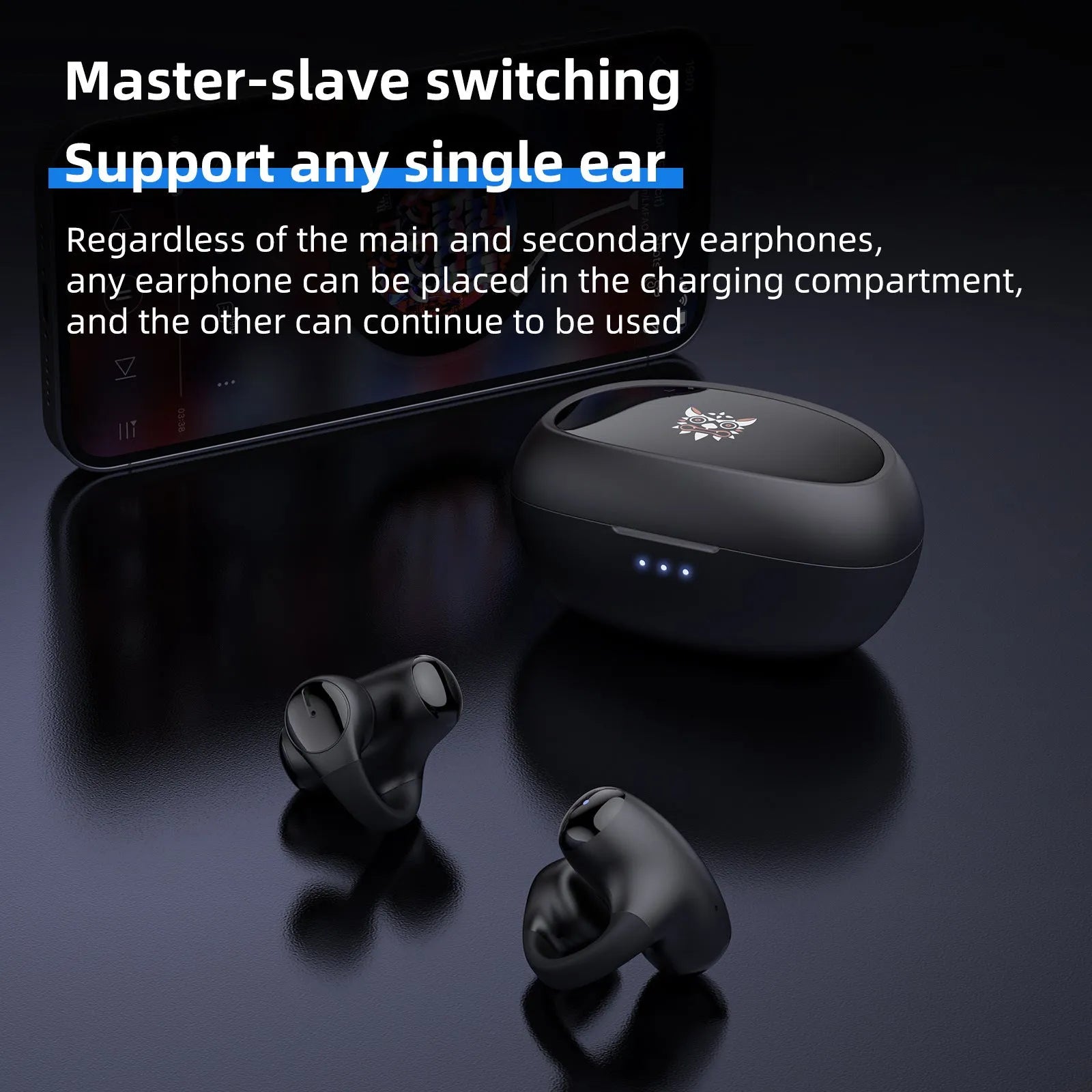 T306 Bluetooth wireless sports gaming headset with ear hook design in black colour