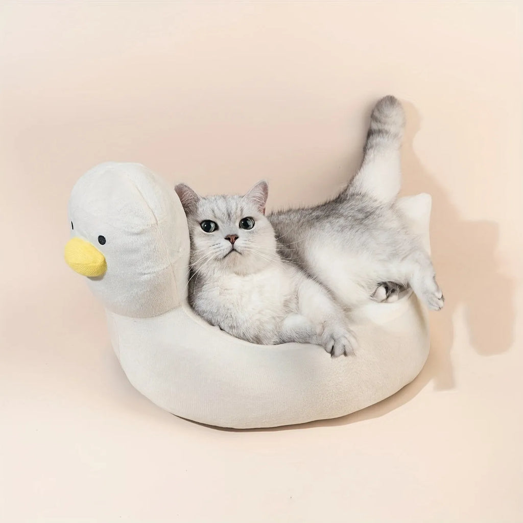 Blue duck-shaped pet bed sofa for small dogs and cats with fluffy polyester cushion