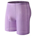 Men's lace boxer shorts in a lengthened hip lifting design, shown in one of five solid colours.