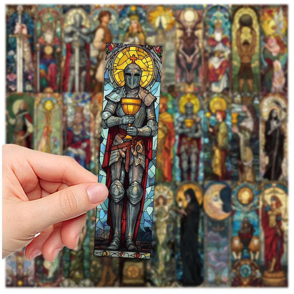 Set of 30 painted glass tarot design paper bookmarks in cute homemade style