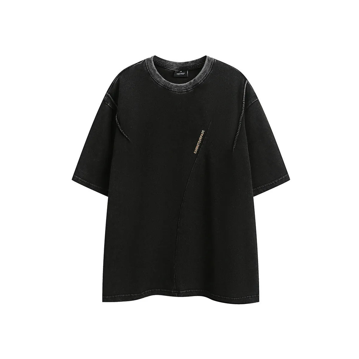 A loose-fit washed cotton short-sleeve retro T-shirt shown in purple and black colour options.