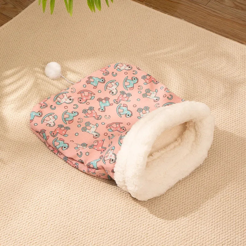 Cat sleeping bag nest pet bed 50×40cm in PP cotton with pink, blue, or striped designs