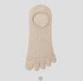 Ultra-thin modal cotton five-finger boat socks in black, shown on a foot.
