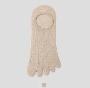 Ultra-thin modal cotton five-finger boat socks in black, shown on a foot.