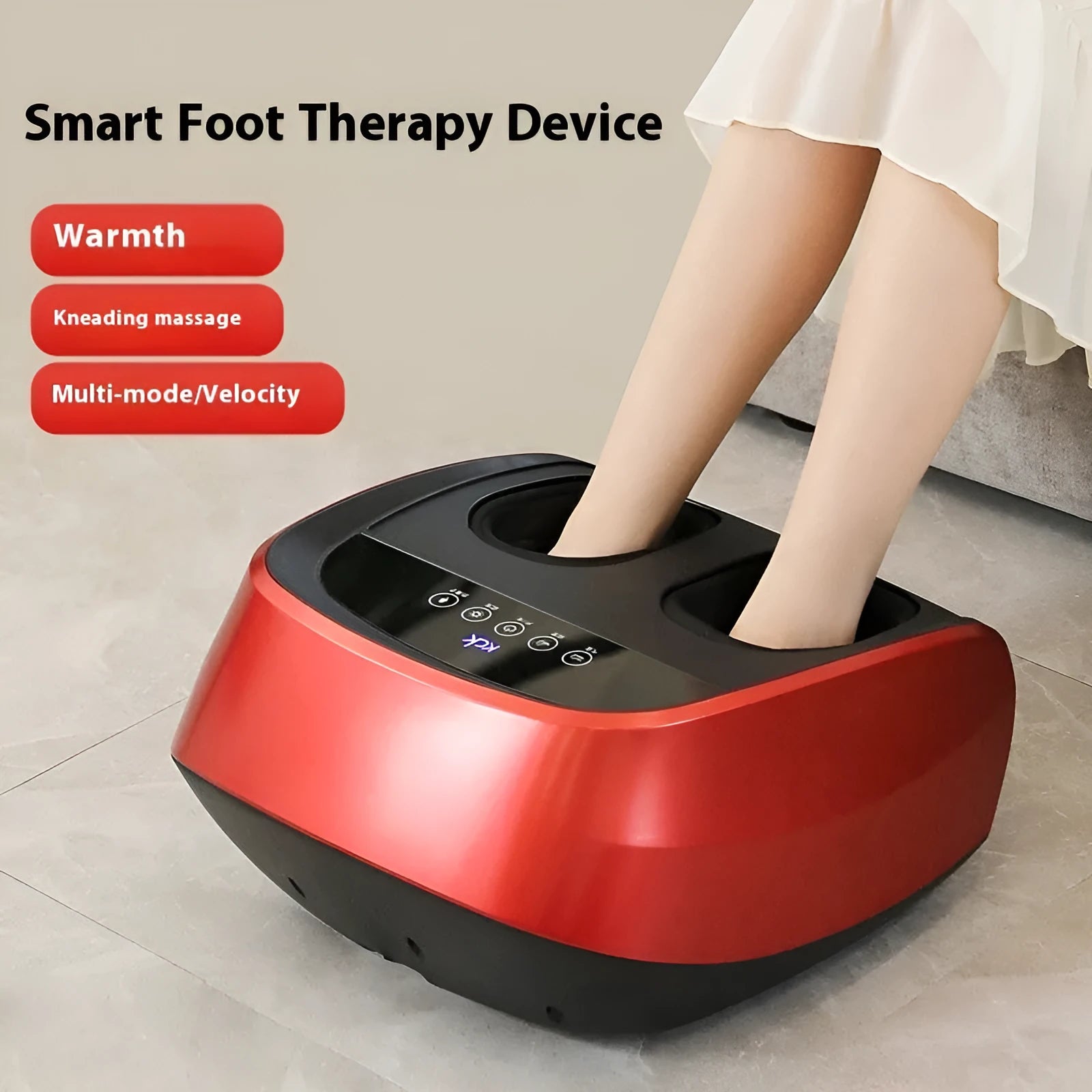 Flip automatic foot sole massager in red, black, or white colours with infrared physiotherapy function