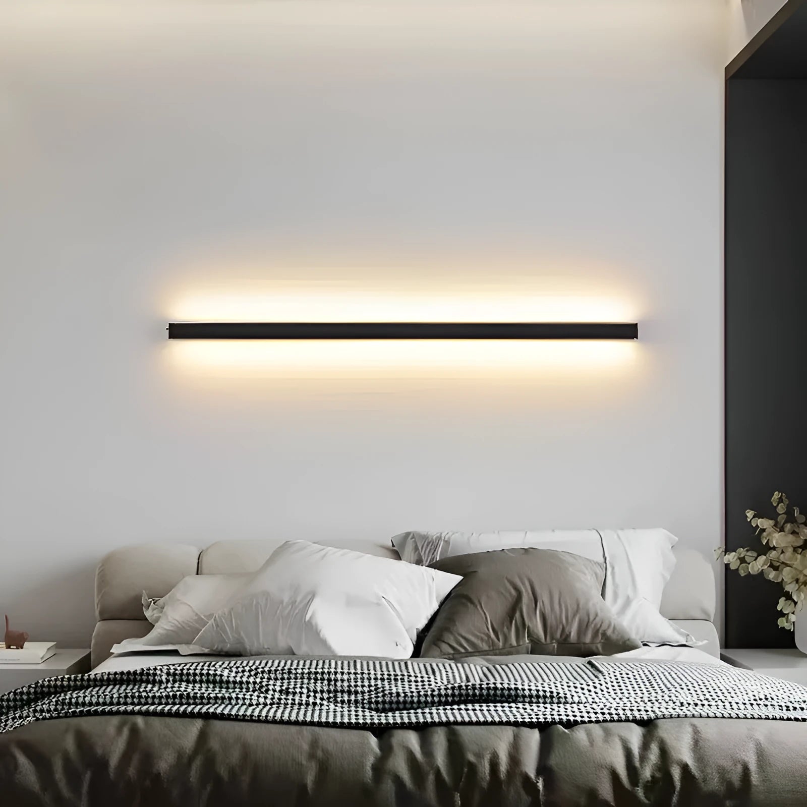 80 cm long black aluminium LED strip wall lamp with touch control for changing light colour.