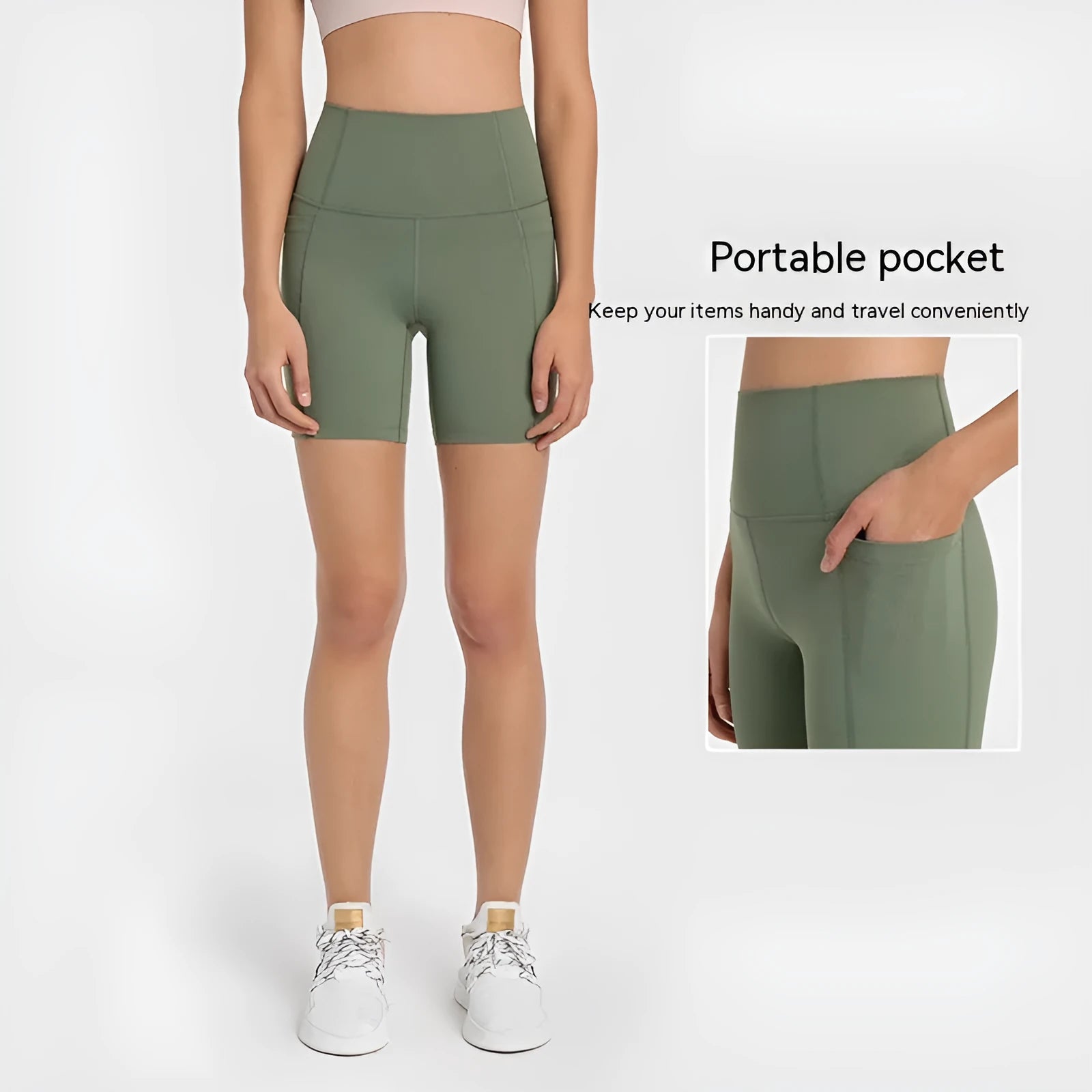 Women's solid colour mid-length sports shorts with super stretch cotton blend fabric.