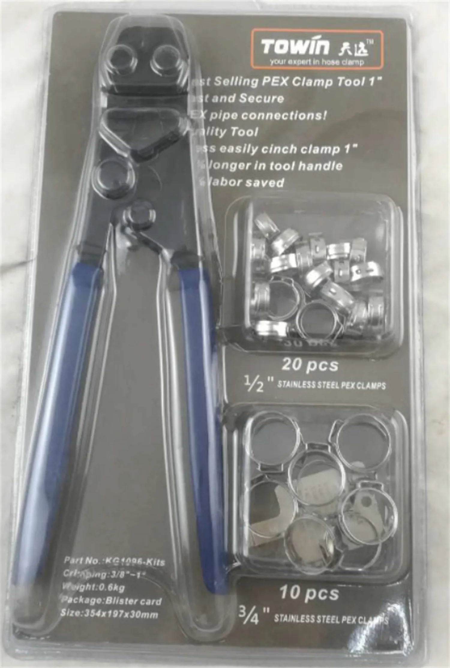 Single ear clamp tool kit with red cloth case and carbon steel cutting blade for hose connections