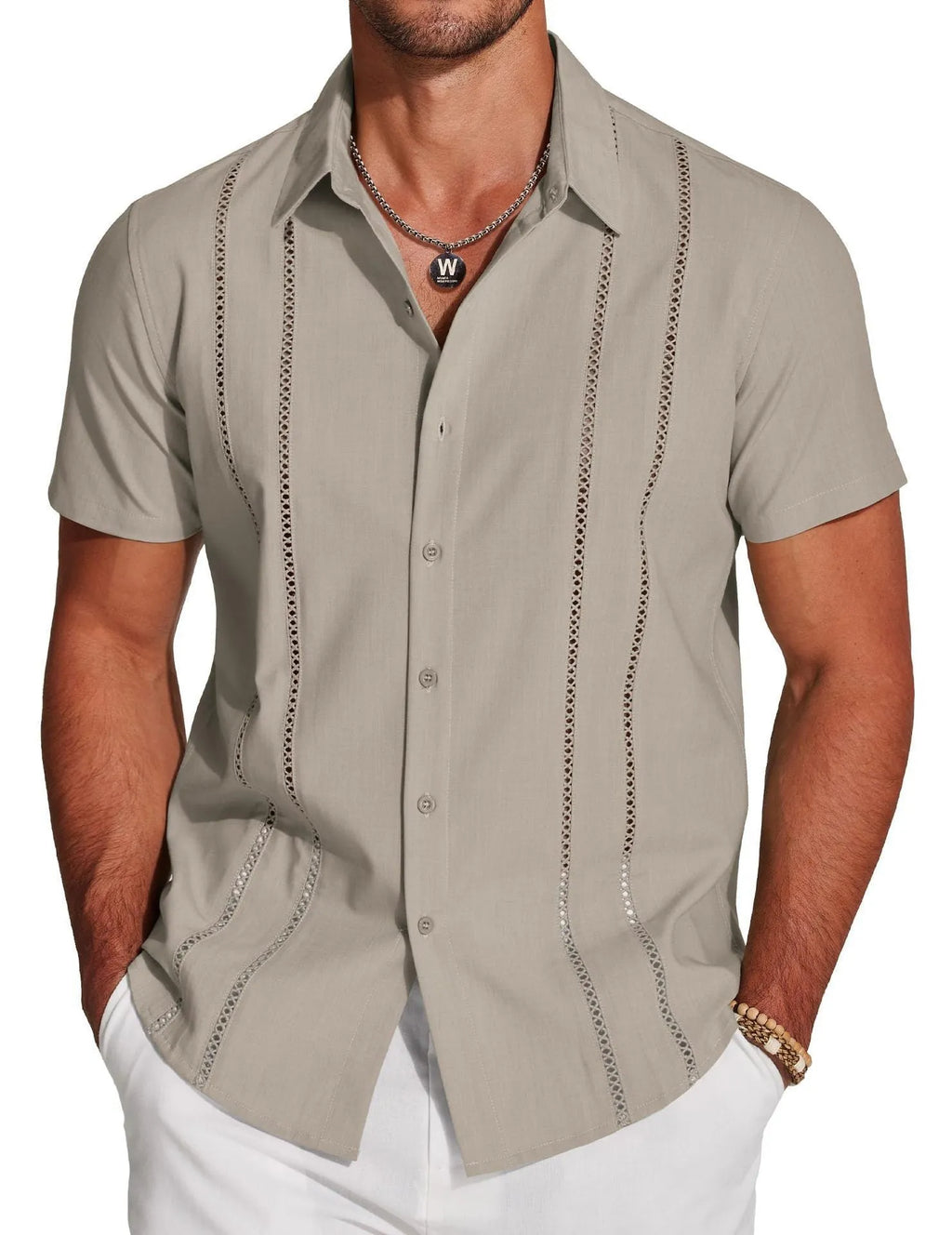 Men's slim fit Hawaiian shirt with digital printing and elastic fabric in various colours and sizes