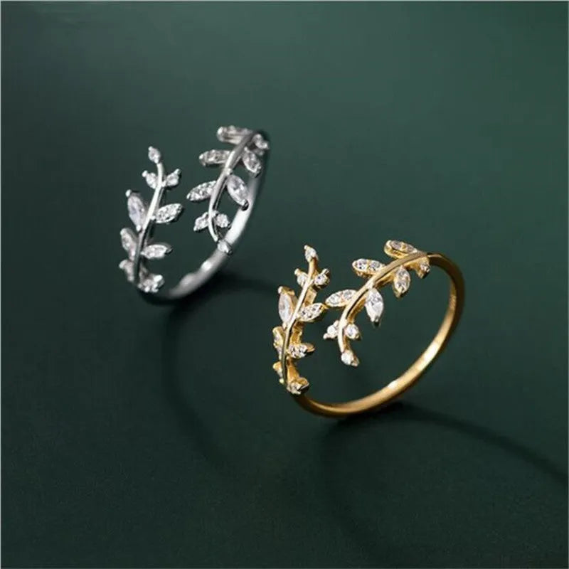 Women's geometric leaf branch ring in electroplated copper with silver or gold finish options