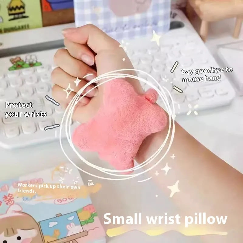 Plush mouse wrist rest protector pad in blue, green, or pink colours for keyboard typing comfort