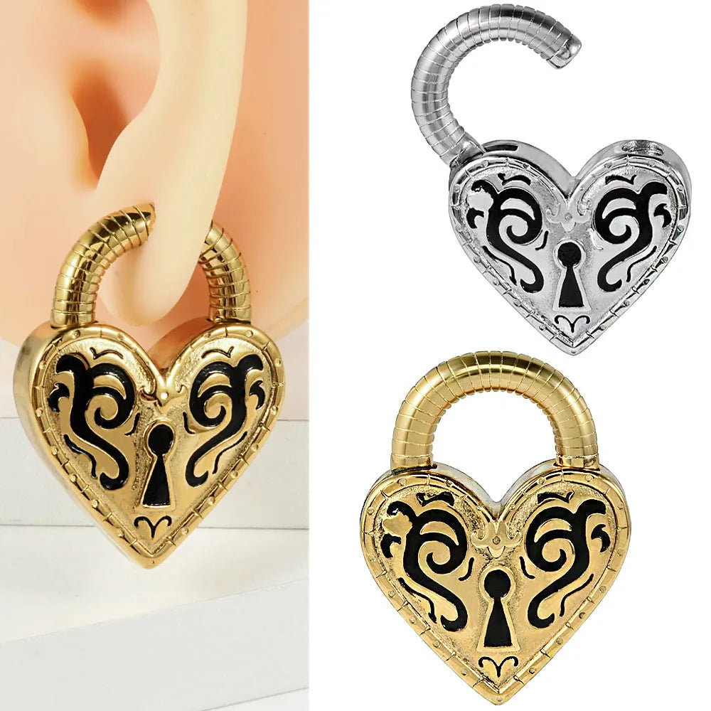 Heart-shaped stainless steel stud earrings with electroplated gold colour finish