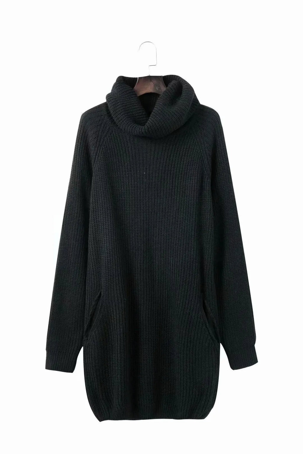 Mid-length apricot pullover sweater with a lapel collar, pocket, and loose slimming fit.
