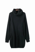 Mid-length apricot pullover sweater with a lapel collar, pocket, and loose slimming fit.