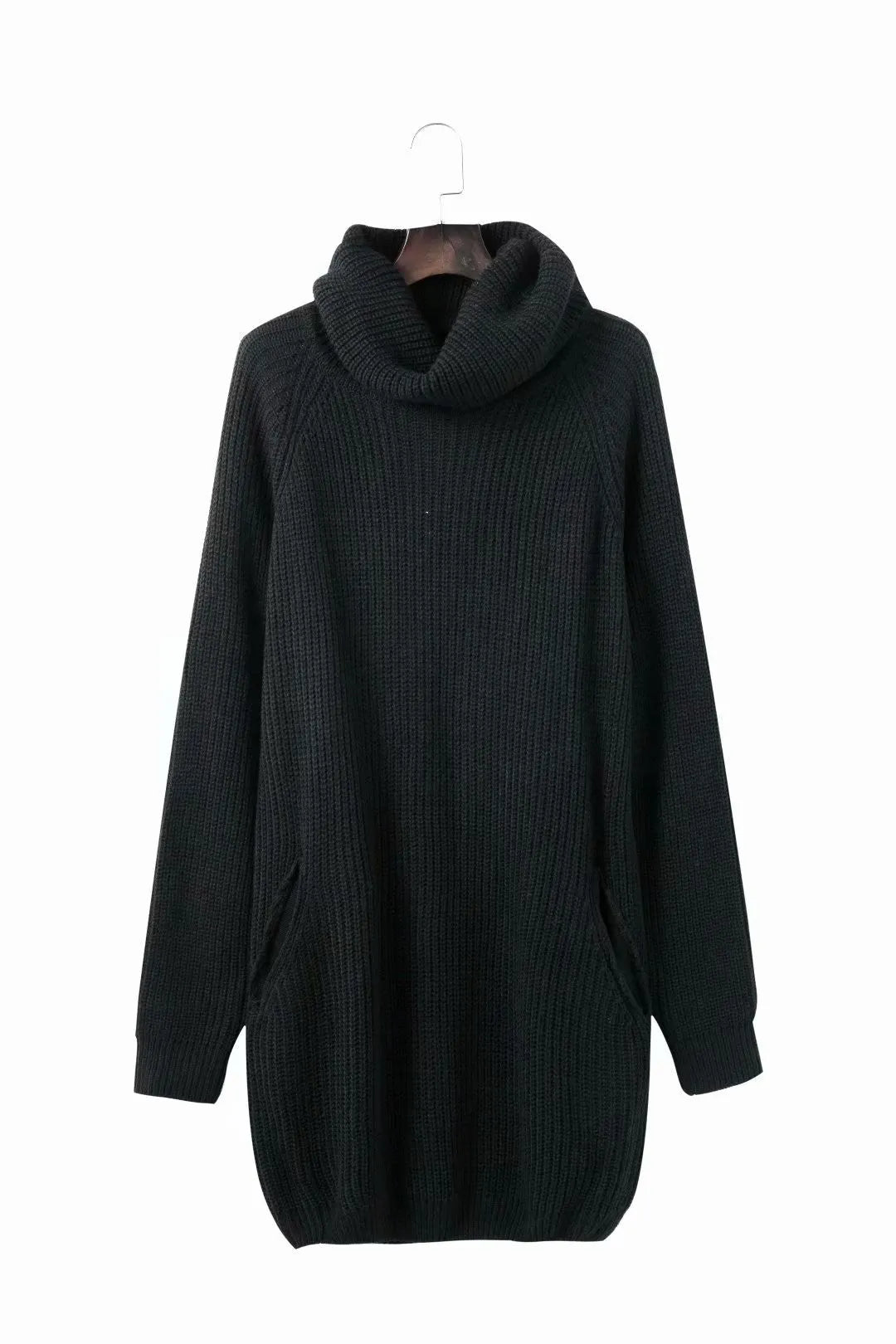 Mid-length apricot pullover sweater with a lapel collar, pocket, and loose slimming fit.