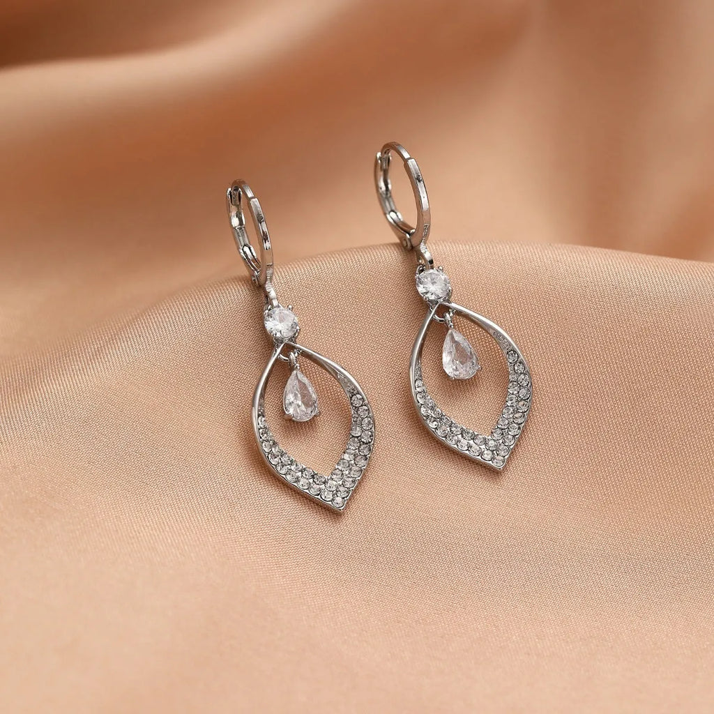 Water drop tassel earrings with zircon detailing in gold or silver electroplated finish