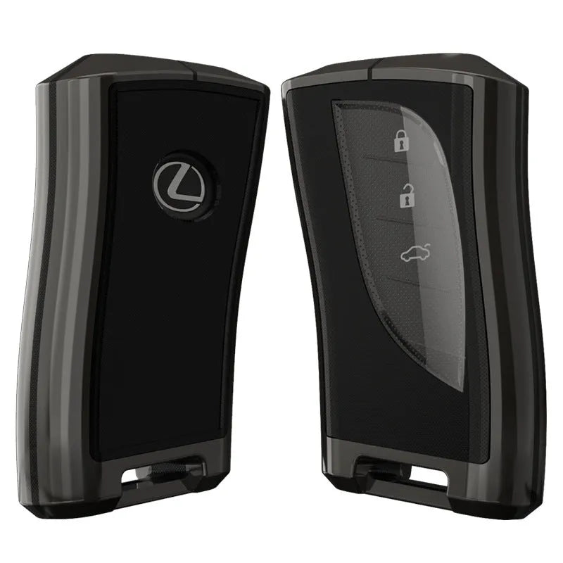 Black zinc alloy and TPU car key case for Lexus A series with metal clip and key ring cutout