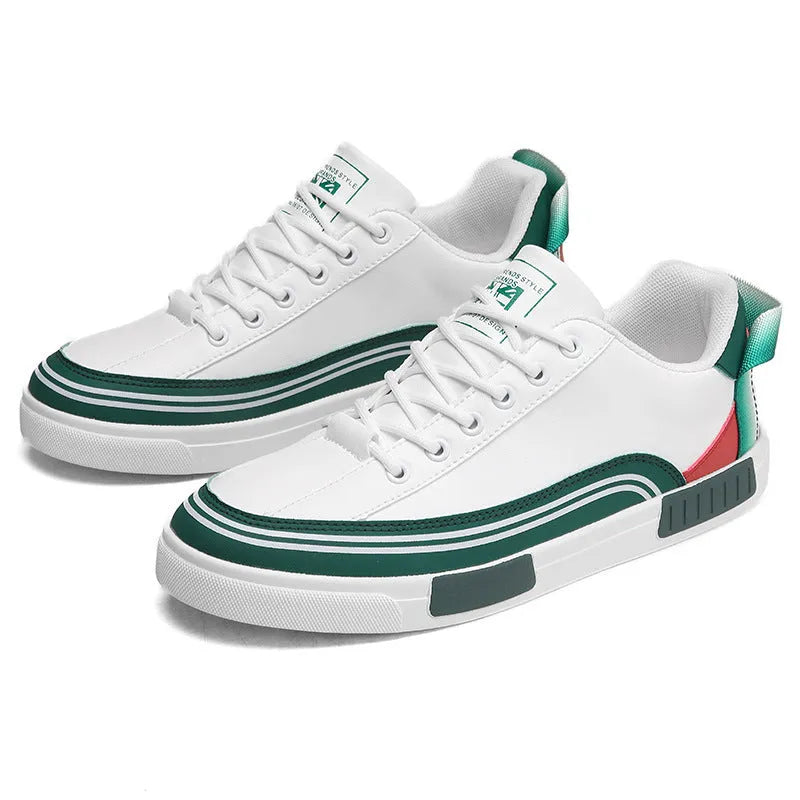 Men's canvas casual shoes with mesh panels in beige and white with green colour options