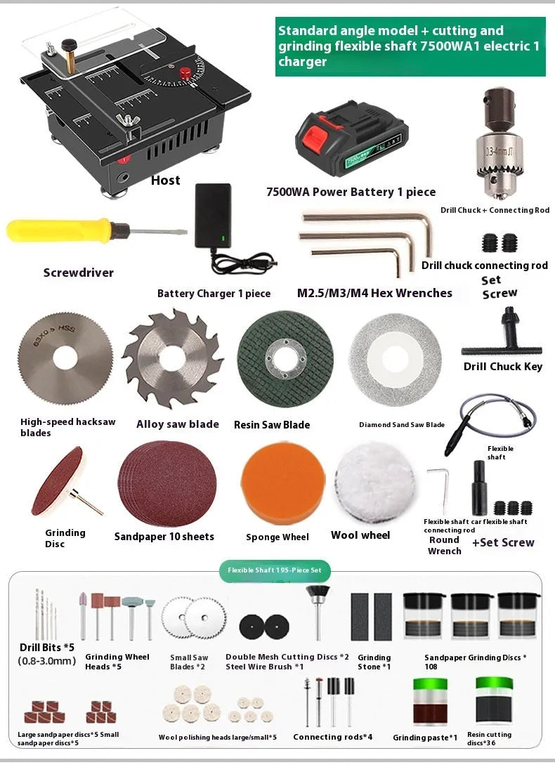 Lithium-ion cordless desktop saw with metal construction for DIY projects