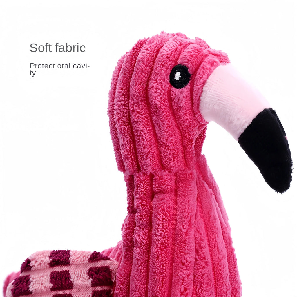 Pink corduroy animal-shaped squeaky dog toy with bite-resistant construction for small and large breeds