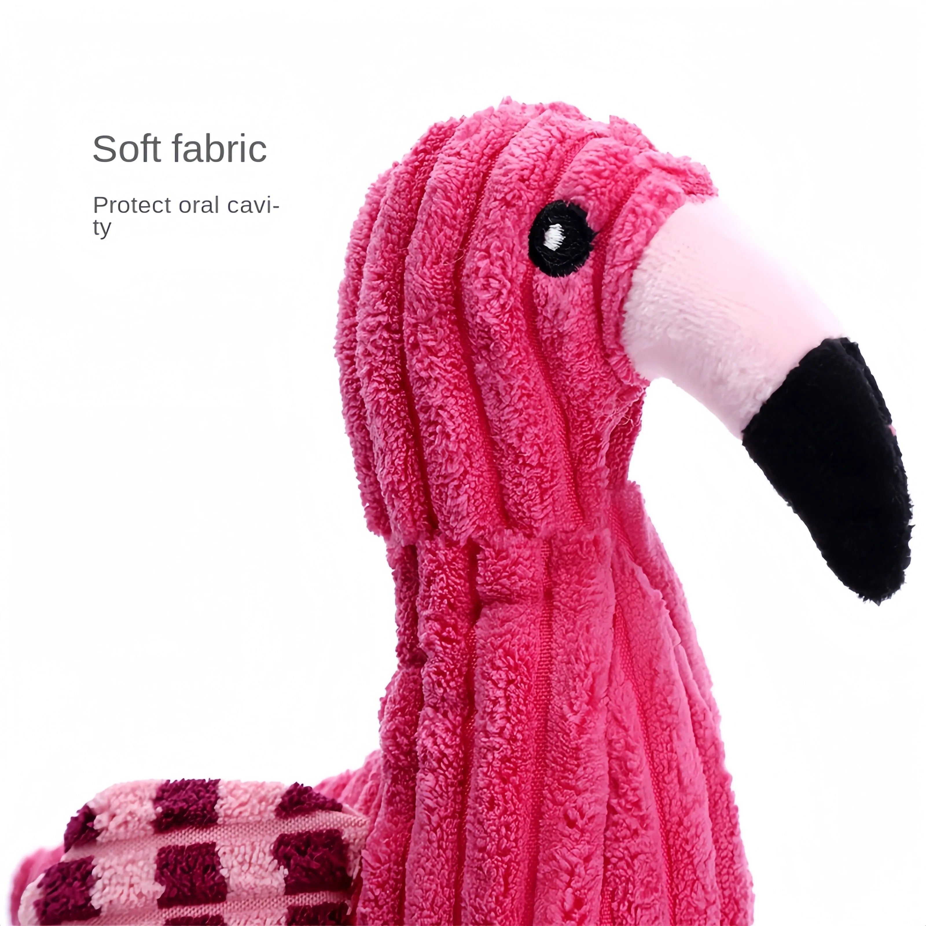 Pink corduroy animal-shaped squeaky dog toy with bite-resistant construction for small and large breeds