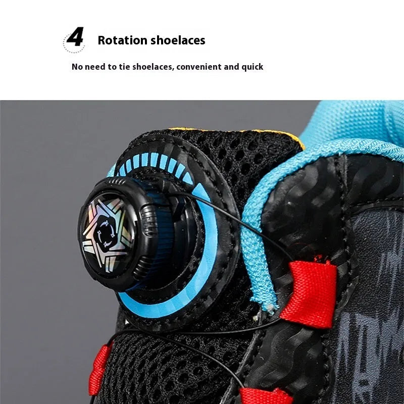 Children's rotating button running shoes in synthetic leather with waterproof design