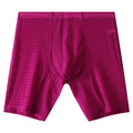 Men's transparent lace boxers in white, showing lengthened cut and mid-waist design.