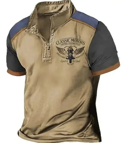 Loose fit 3D printed golf polo shirt in solid colour on a hanger.