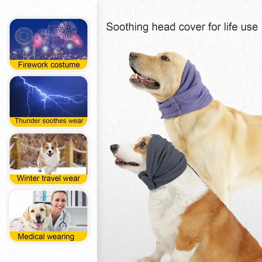 Black dog head cover hoodie with ear wraps for noise reduction and anxiety relief