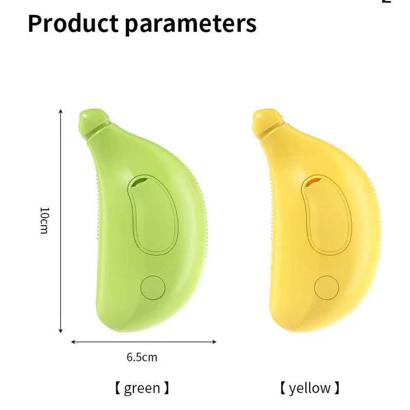Green rechargeable cat steam brush with cat paw-shaped ends for grooming