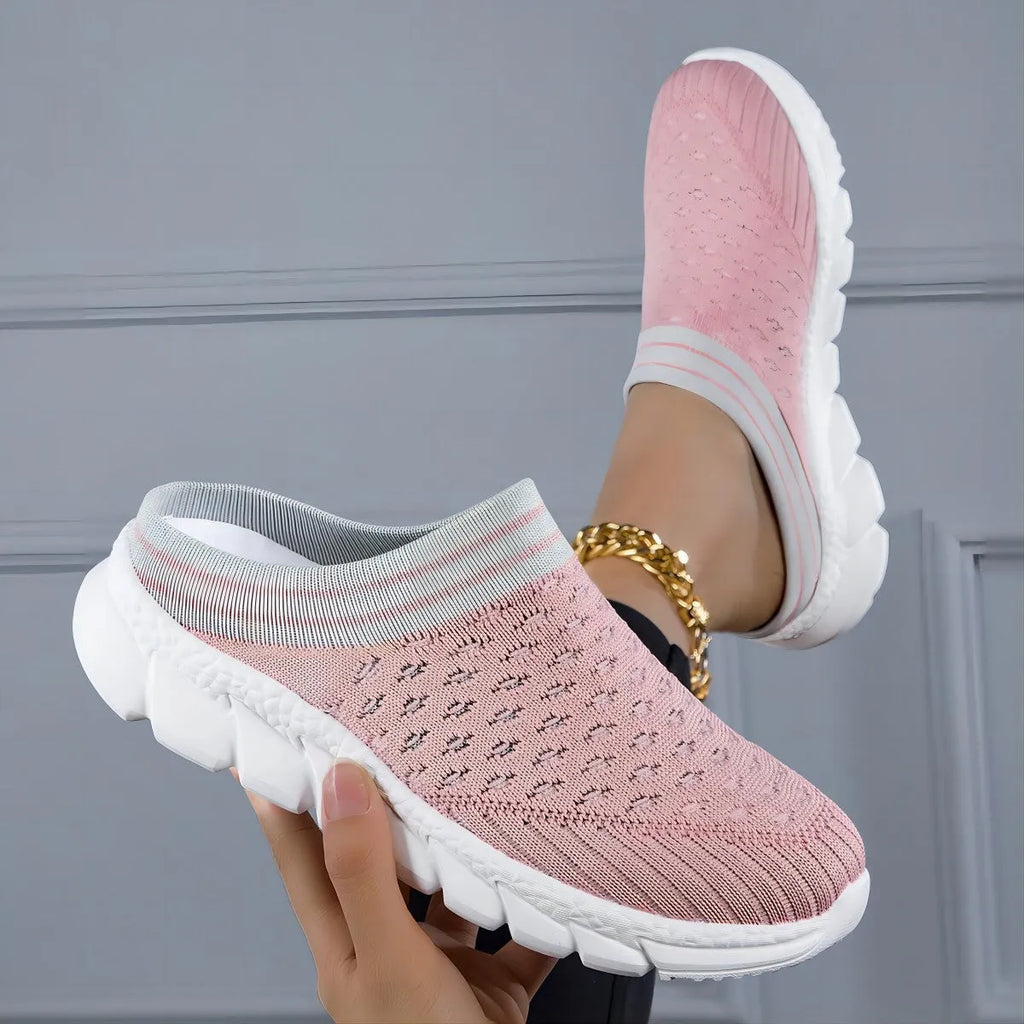 Women's black Flyknit slipper shoes with hollowed-out pattern and lightweight sole