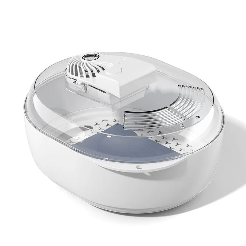 Aluminium household quick defrosting plate device with separate board and USB cable on a kitchen counter.