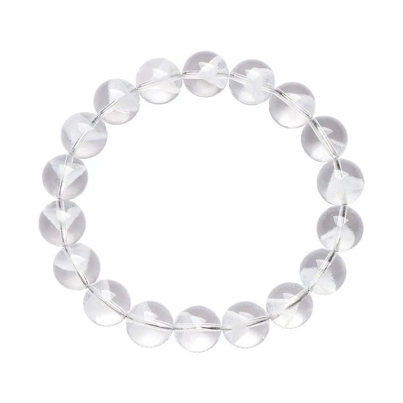 Women's white crystal pyramid bracelet with Ruyi charm in natural ghost colour showing geometric beads
