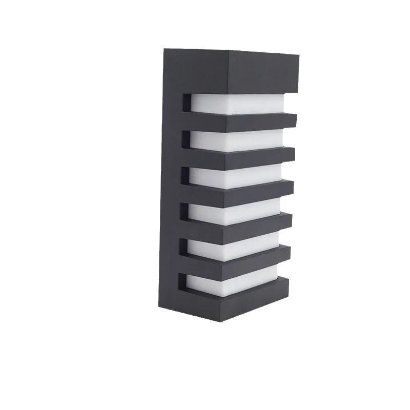 Modern minimalist black outdoor wall lamp with aluminium alloy construction and IP55 rating.