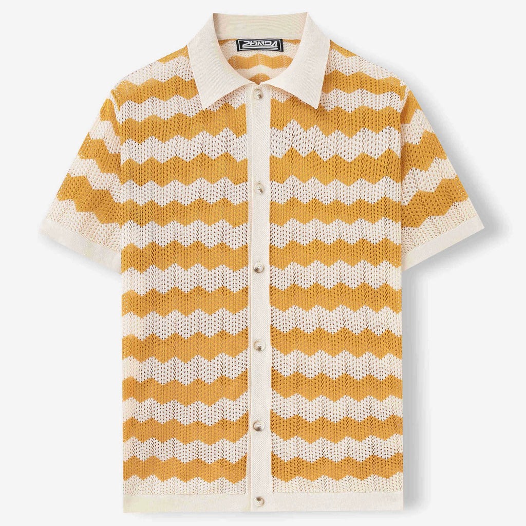 American-style hollow jacquard corrugated short sleeve summer sweater in yellow, blue, or brown colours