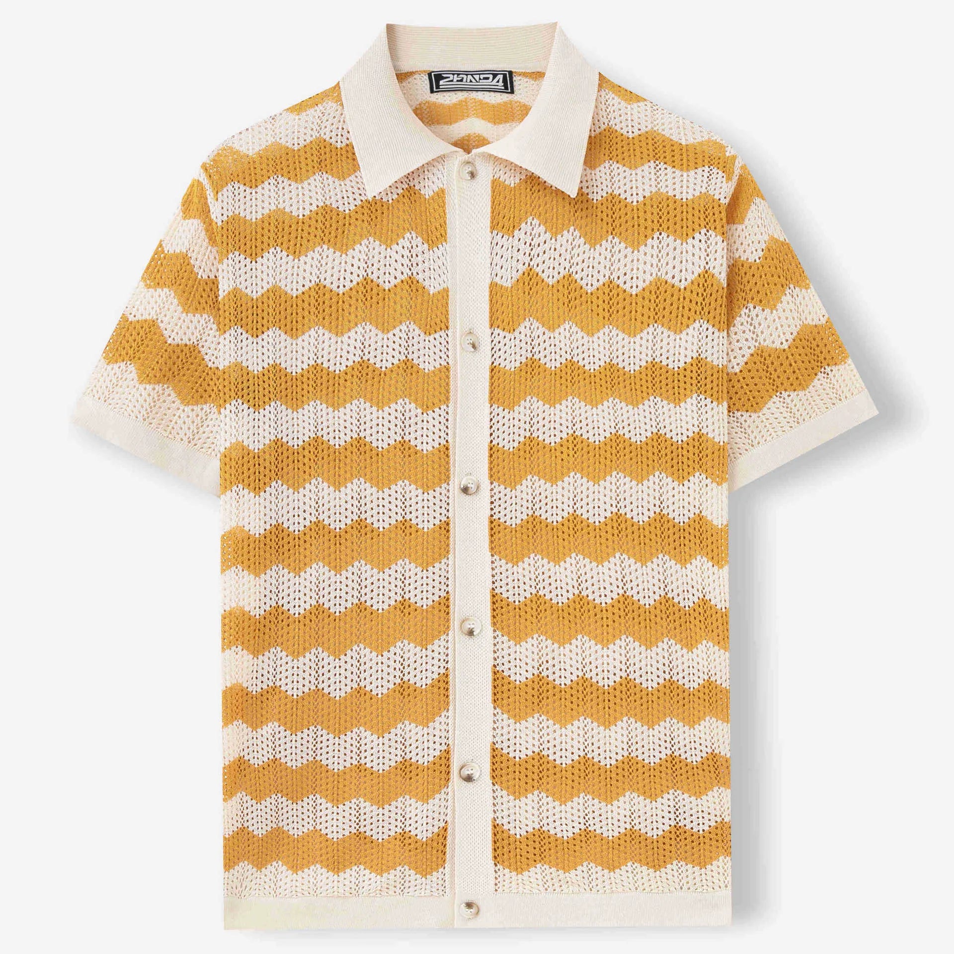 American-style hollow jacquard corrugated short sleeve summer sweater in yellow, blue, or brown colours