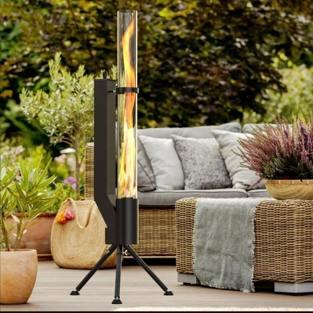 Vertical iron wood burning rocket furnace heating stove for courtyard installation