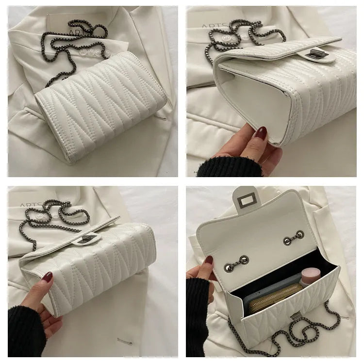 Retro textured diamond pattern small PU leather shoulder bag in a horizontal square shape, shown in beige colour.