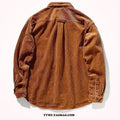 Caramel and grey loose fit corduroy shirt with Japanese Hong Kong style cardigan design for youth leisure wear