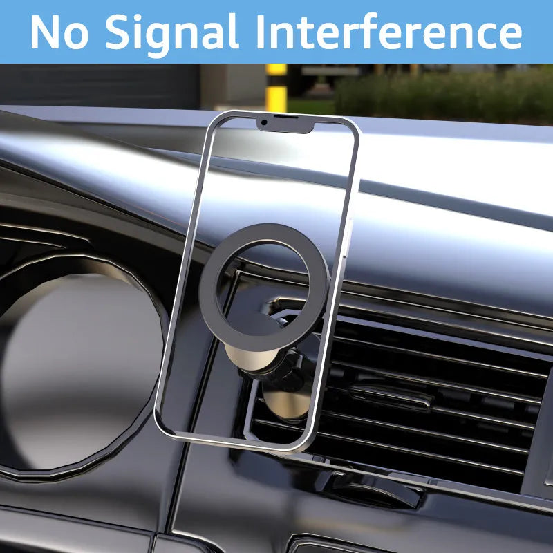 Black magnetic car air vent phone holder with O-ring bracket for 6.8 inch mobile devices