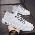 Men's white casual PU shoes with a round toe and low flat heel.