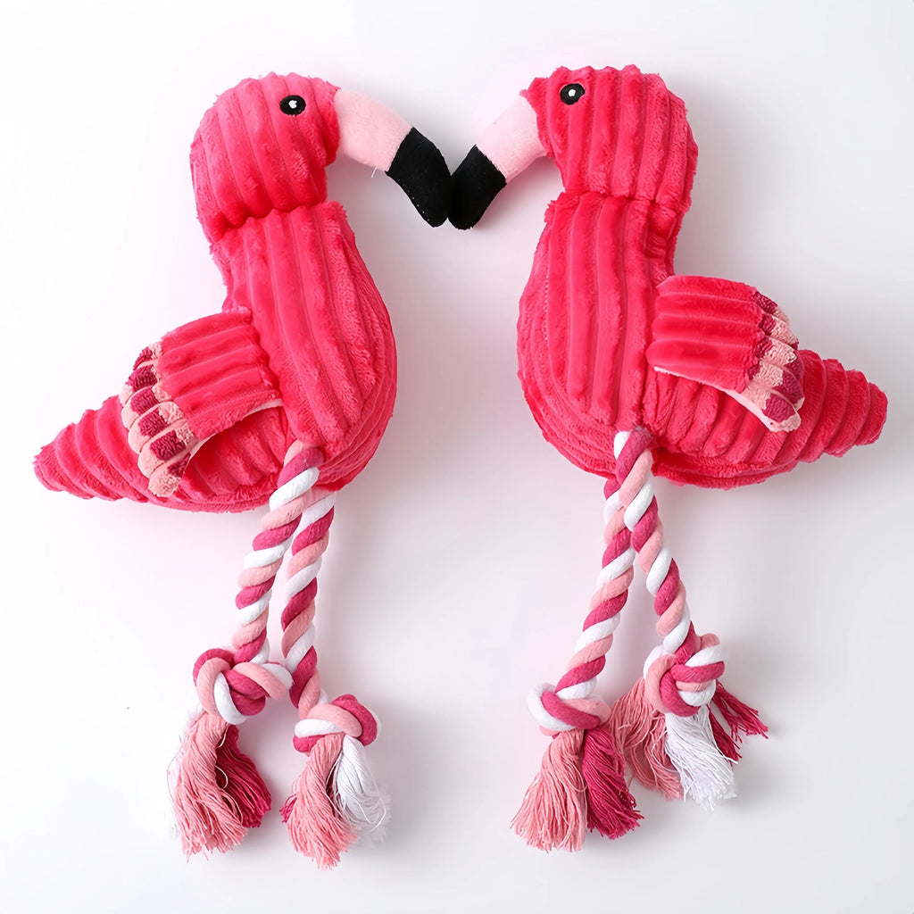 Pink corduroy animal-shaped squeaky dog toy with bite-resistant construction for small and large breeds