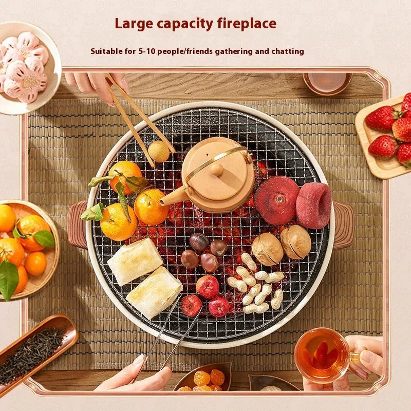 Portable charcoal stove with grill rack disk for indoor baking and tea cooking