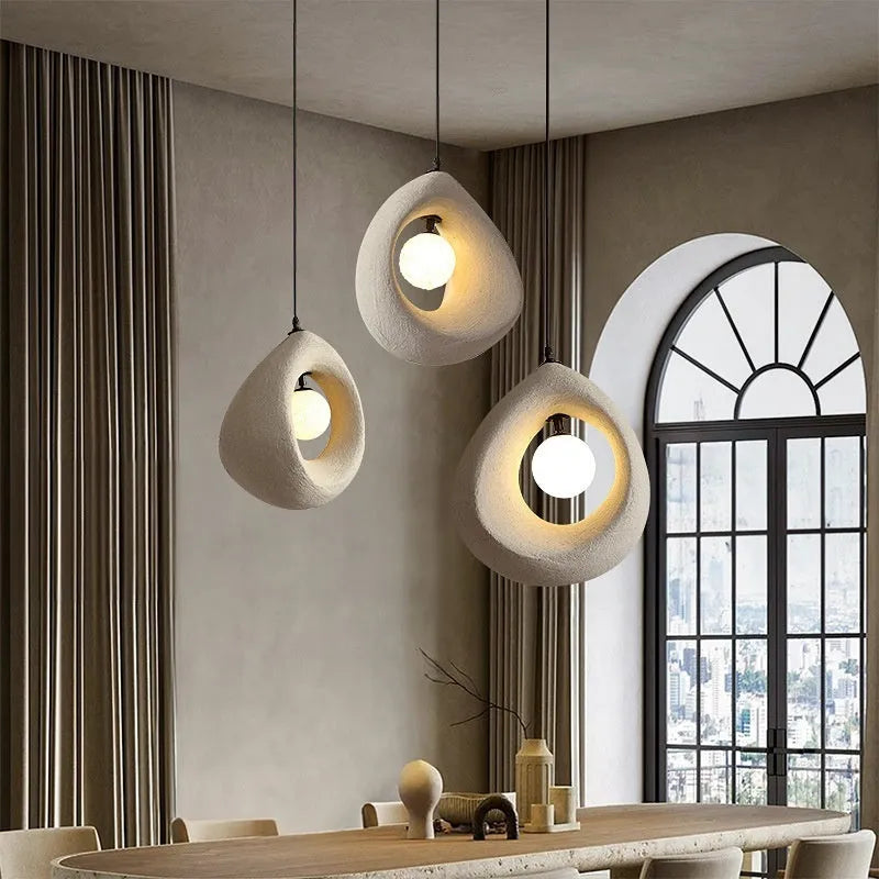Modern pendant light with 32x35cm milky white lampshade in retro bar chandelier style