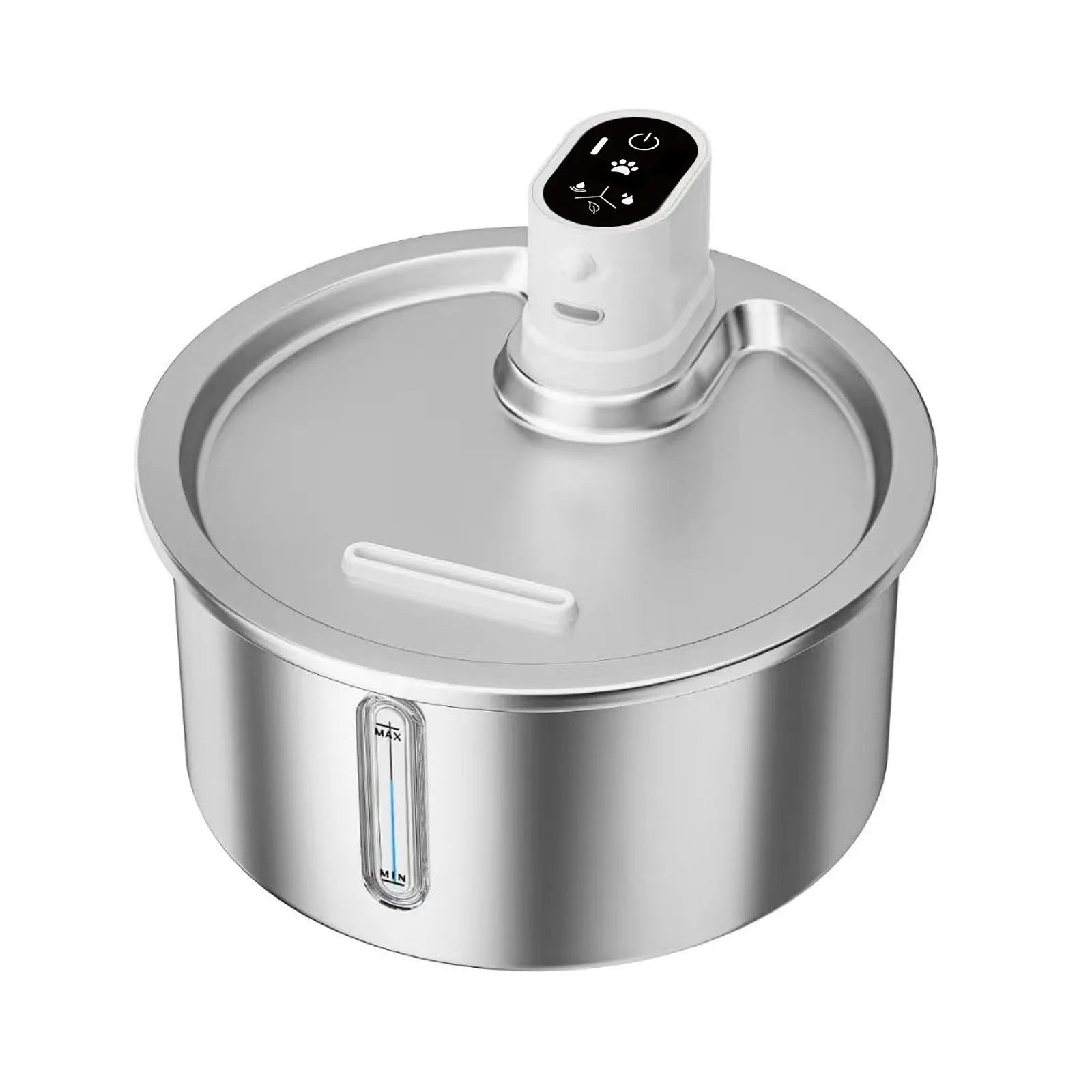 Stainless steel pet water fountain with constant temperature heating base in white colour
