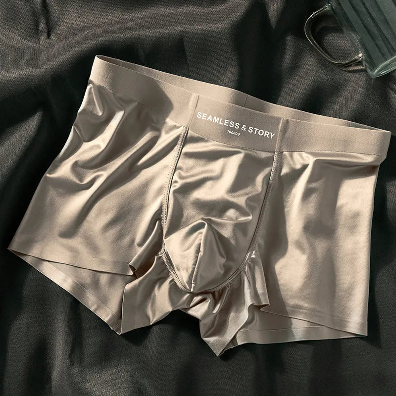 Men's satin ice silk underwear in multiple colour options showing mid-waist design
