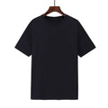 Men's loose black cotton short sleeve t-shirt on a hanger, showcasing the loose fit design.