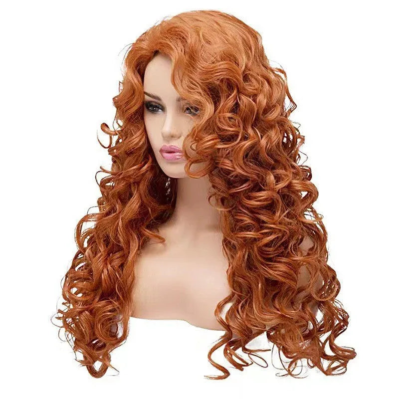 Brown long wavy curly synthetic wig with instant noodles style waves for Halloween cosplay