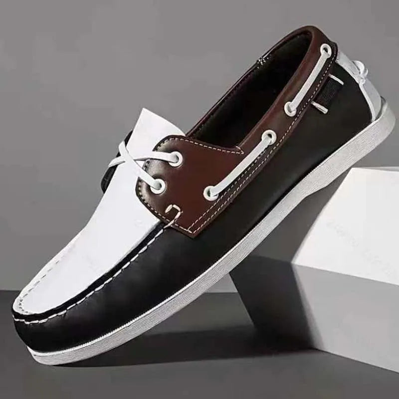 Men's British style casual shoes with artificial PU upper in solid colours with flat heel and round toe design
