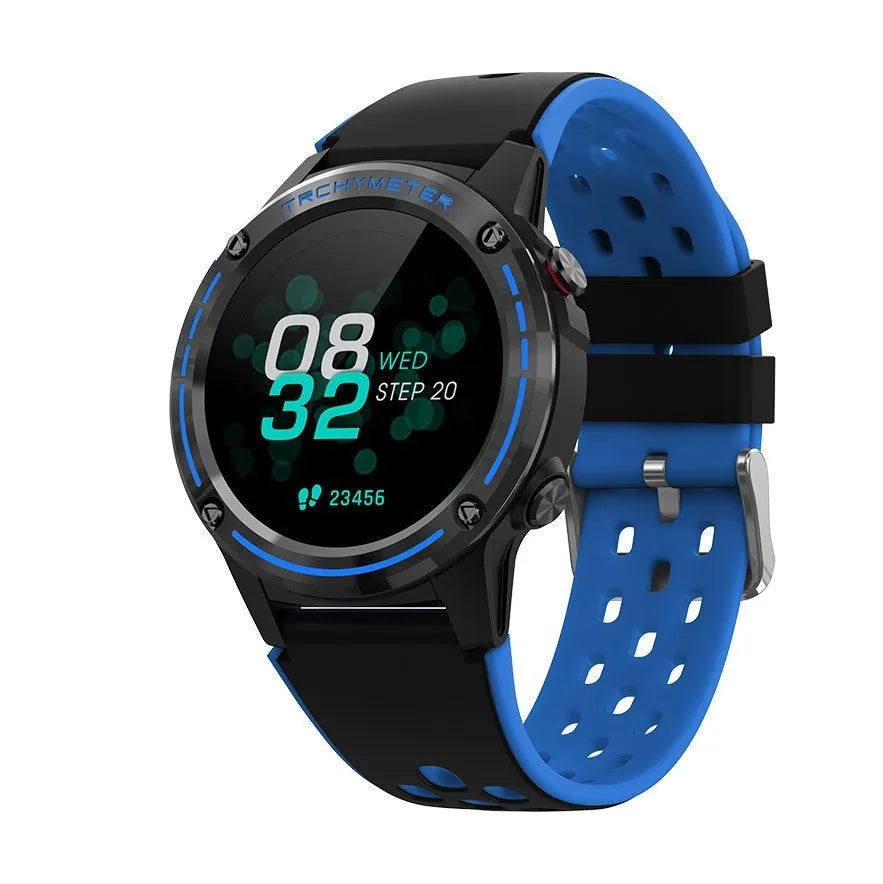 GPS smart watch sports bracelet with silicone strap and glass face in four colour options